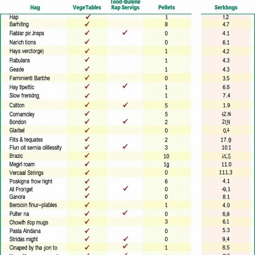 Example of a Guinea Pig Food Chart