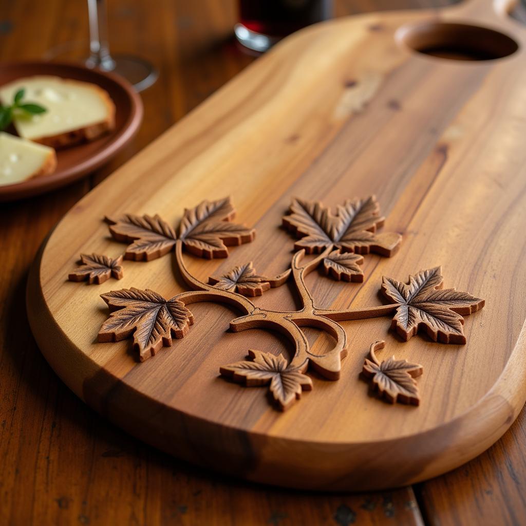 Hand-Carved Wooden Cheese Board with Italian Grape Design