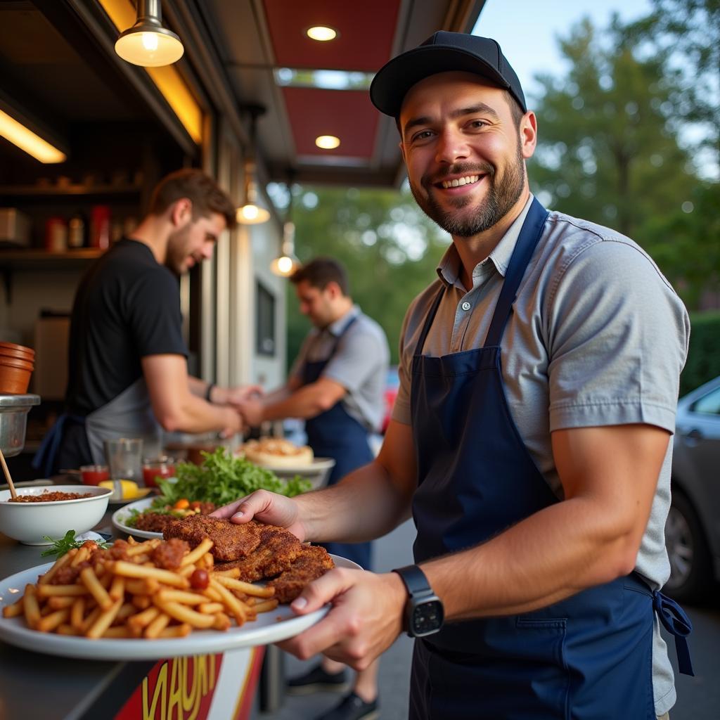 Handheld Food Truck Business Owner - Proudly Serving Customers