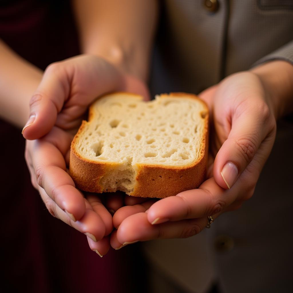 Hands Holding Bread during Lutheran Communion