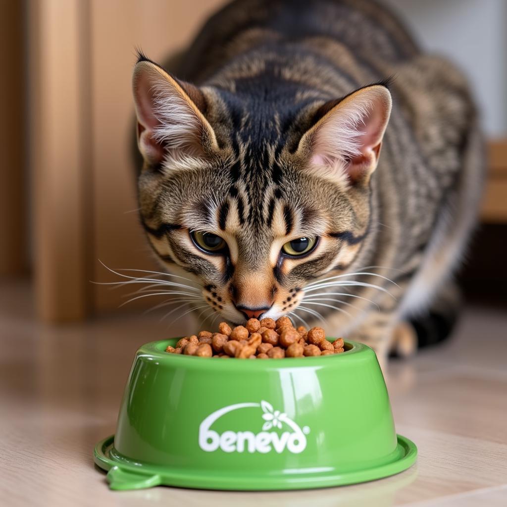 Happy Cat Eating Benevo Cat Food