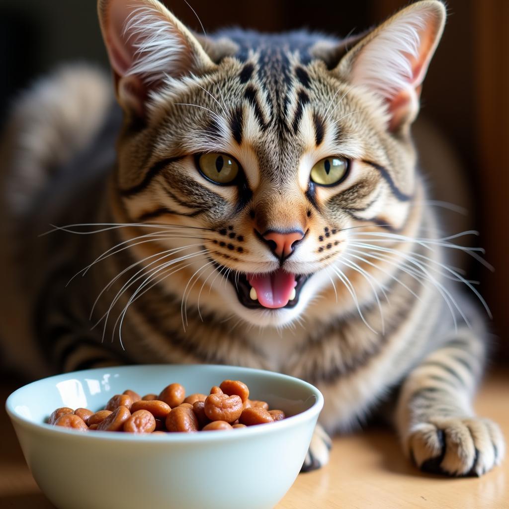 Happy Cat Eating Dave's Food