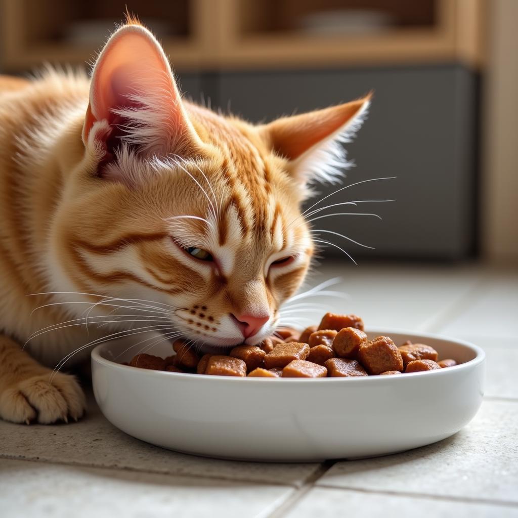 A Happy Cat Enjoying its Liver Support Food