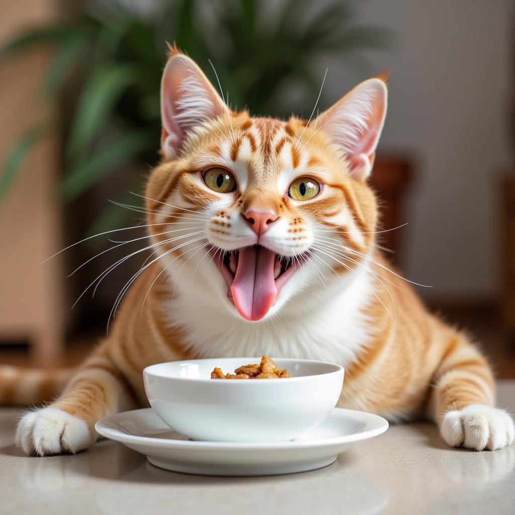 Happy Cat Enjoying a Meal