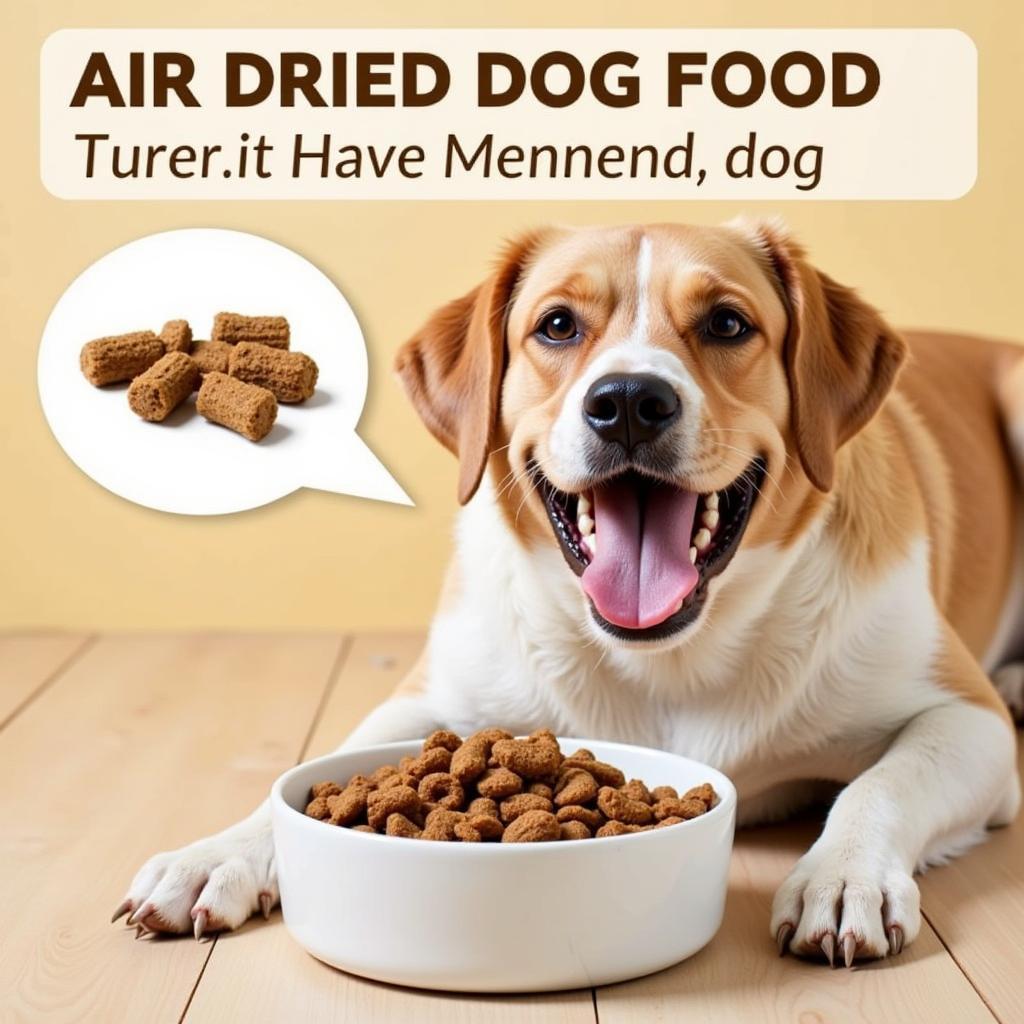 A happy dog enjoying a bowl of air dried dog food.