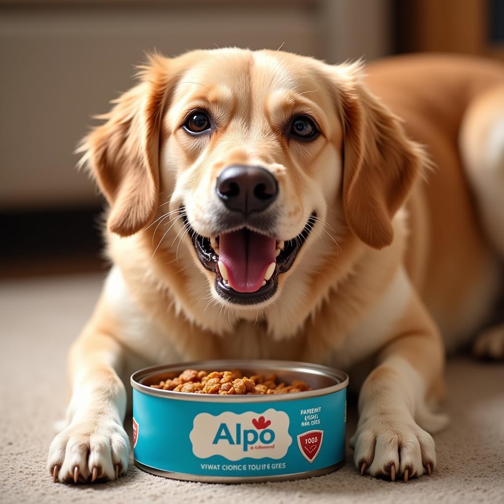 Happy Dog Eating Alpo from a Bowl