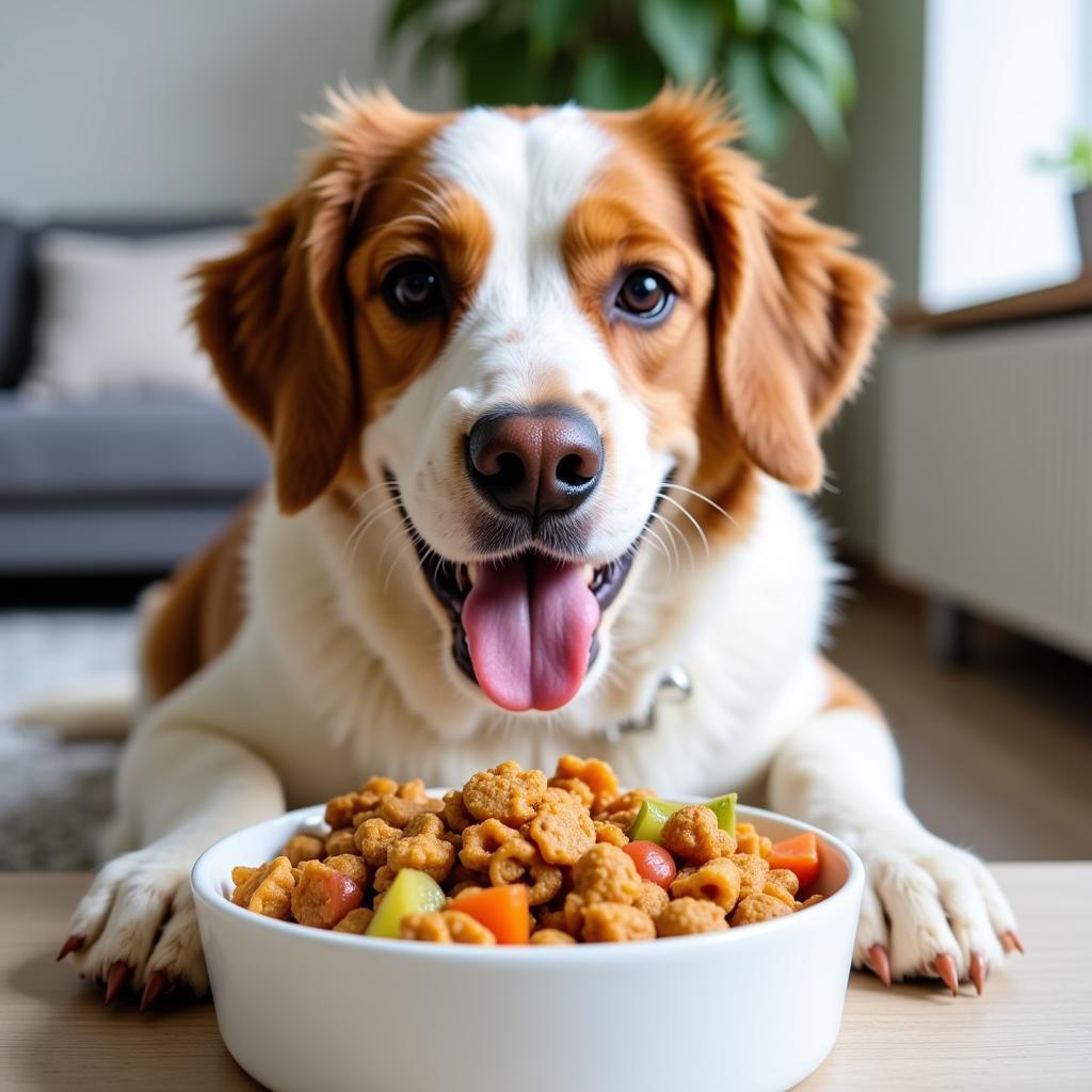 Happy Dog Eating Healthy Food