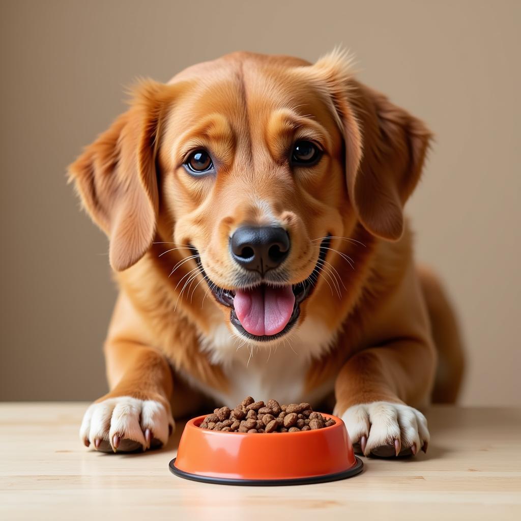 Happy Dog Eating Healthy Food