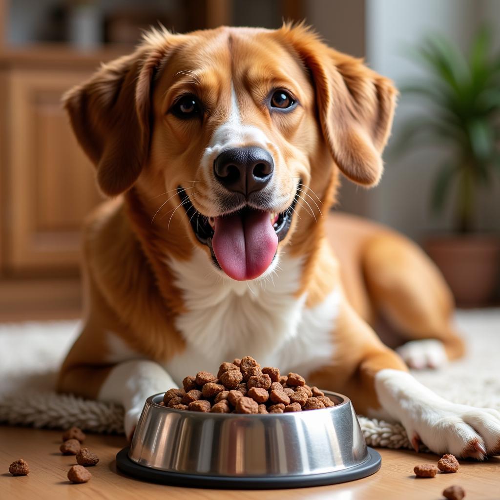 Happy Dog Eating Merrick Limited Ingredient Food