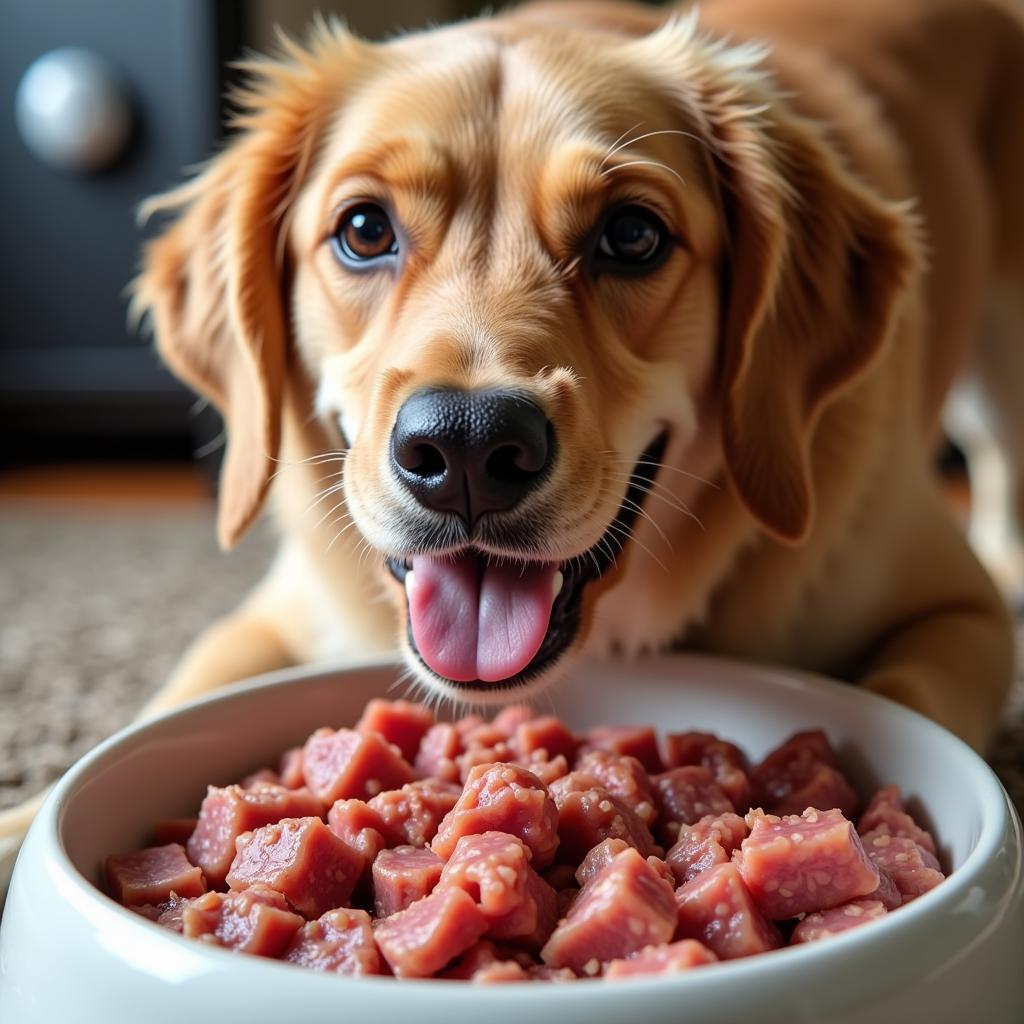 Happy Dog Enjoying Raw Food Diet