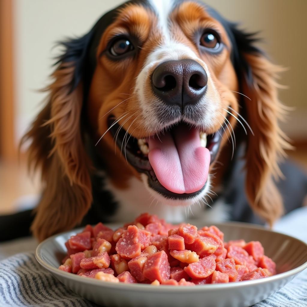 Happy Dog Enjoying Raw Food