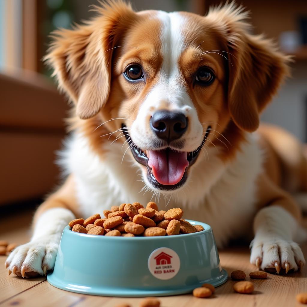 Happy Dog Eating Red Barn Air Dried Food