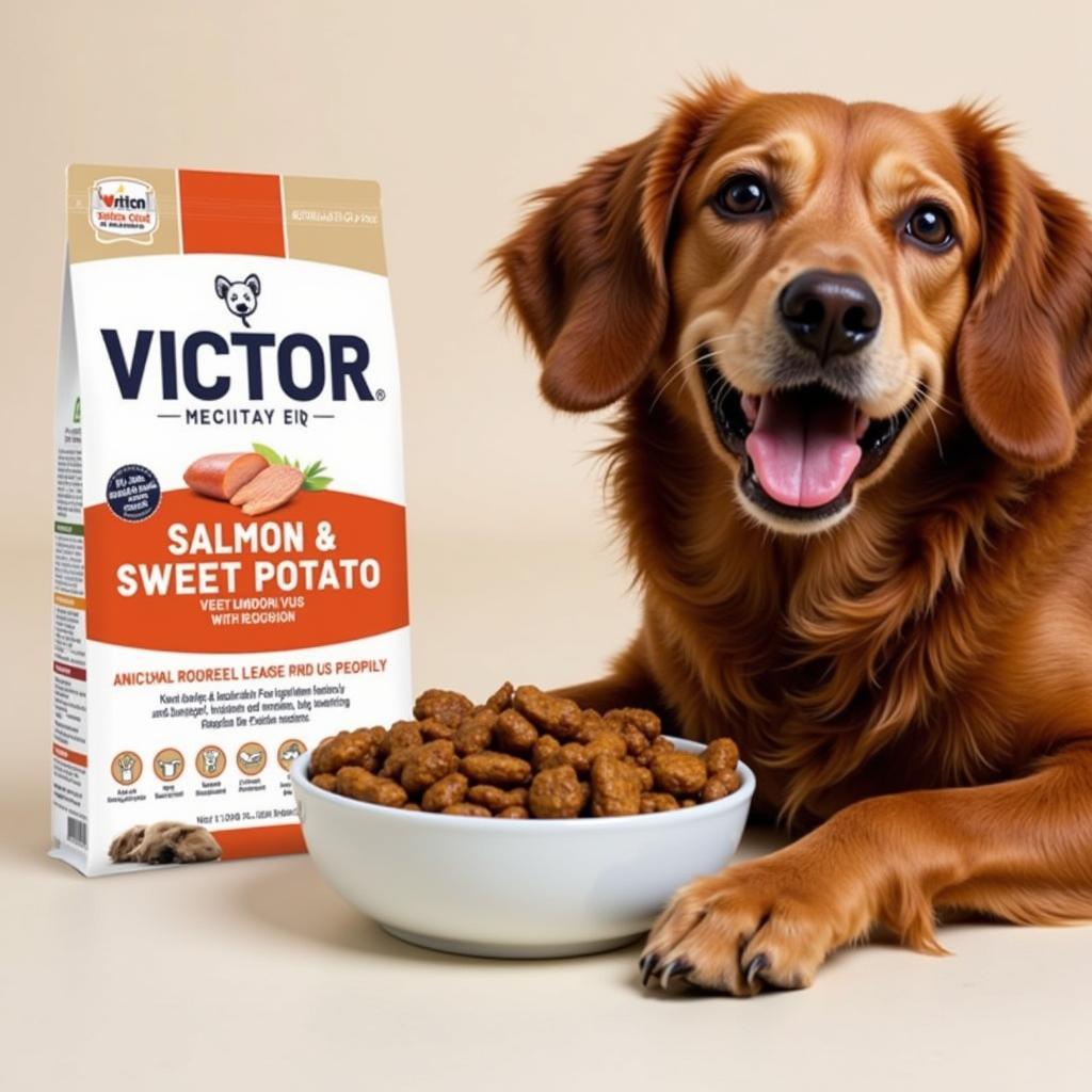 Happy Dog Eating Victor Salmon and Sweet Potato