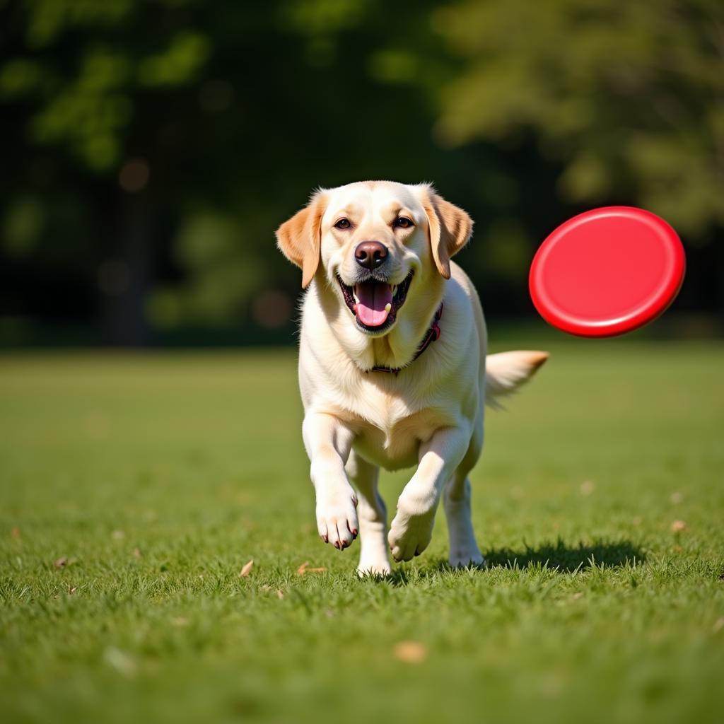 Happy dog playing fetch