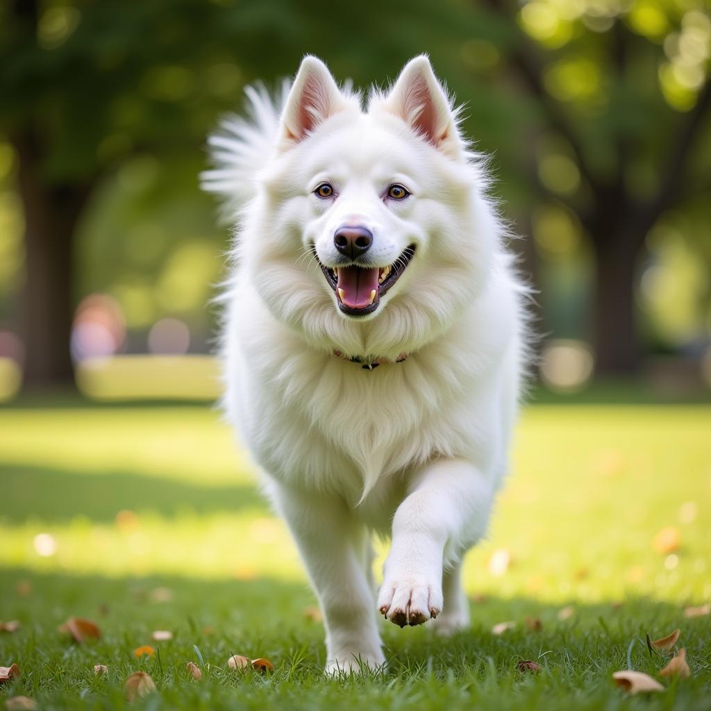 A happy and healthy Samoyed dog