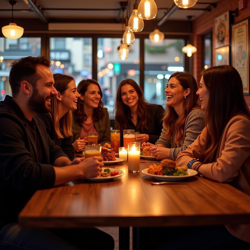 People enjoying happy hour food and drinks in Houston