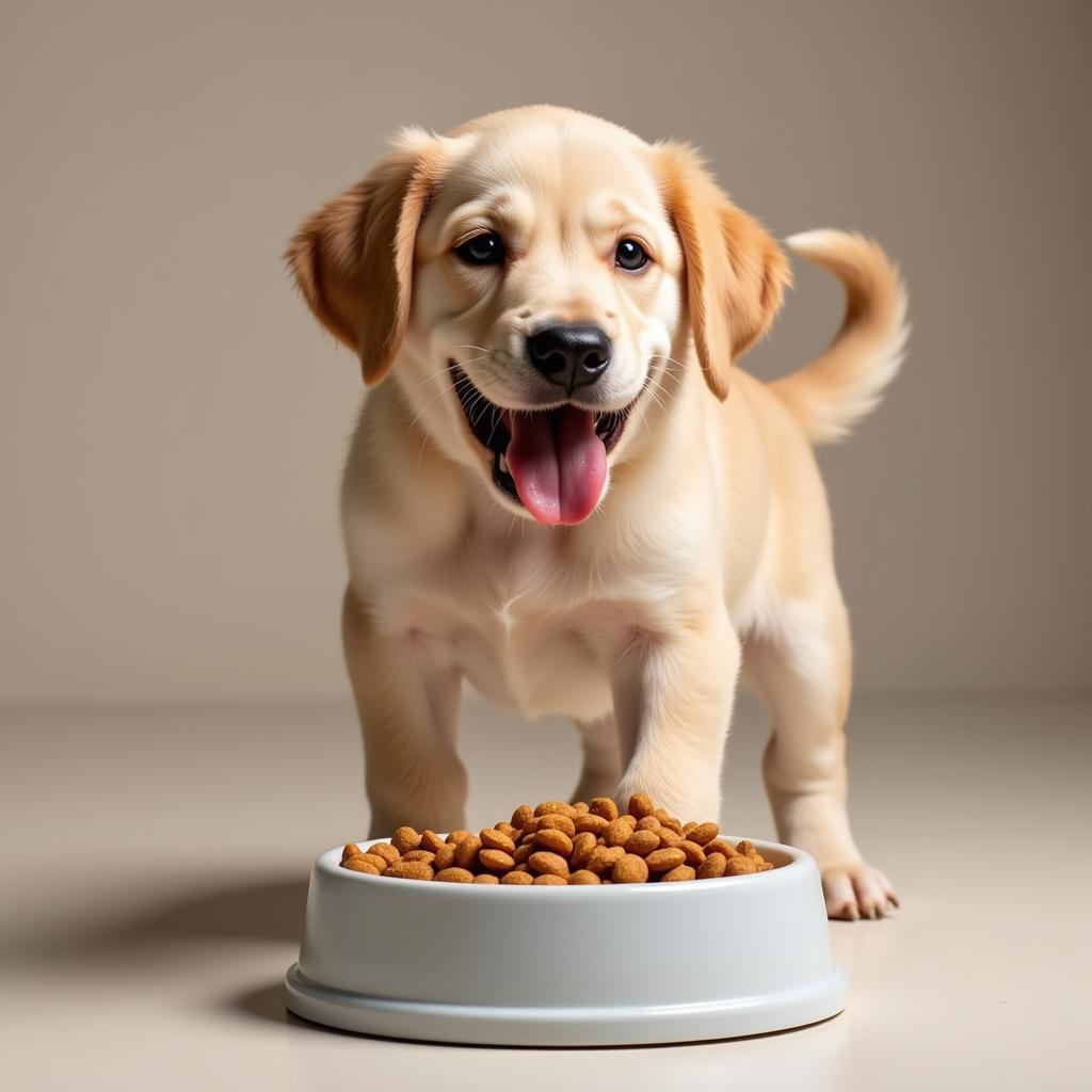 Happy Puppy Eating Kibble