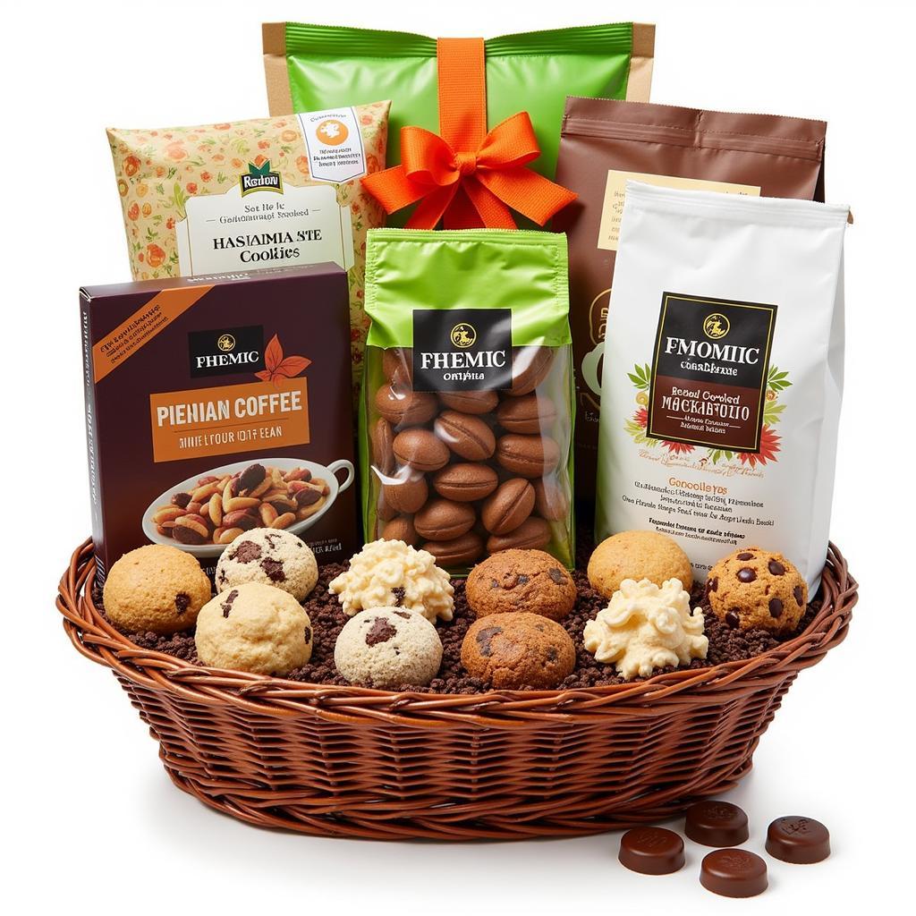 Hawaiian Food Gift Basket with Kona Coffee and Chocolate-Covered Macadamia Nuts