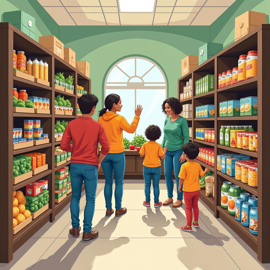 Individuals and families browse through a variety of food options at Hazel Green Food Pantry, selecting items that best suit their needs and preferences.