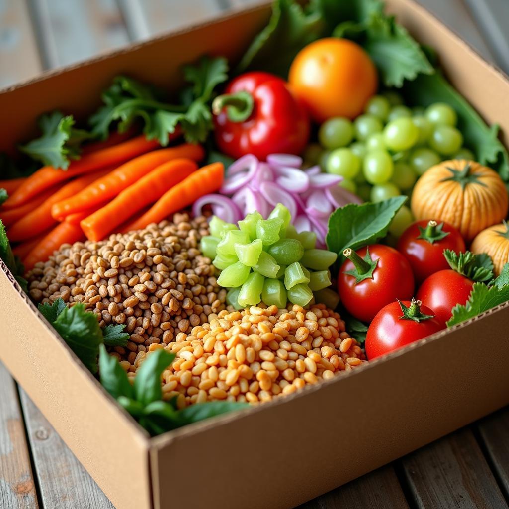 Fresh and healthy ingredients in a caja food box