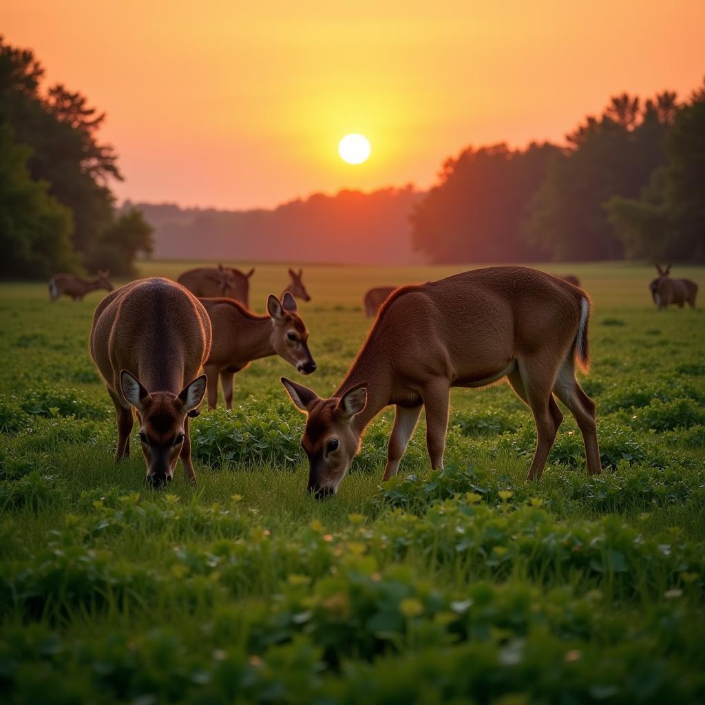 Deer Grazing in a Healthy Clover Food Plot