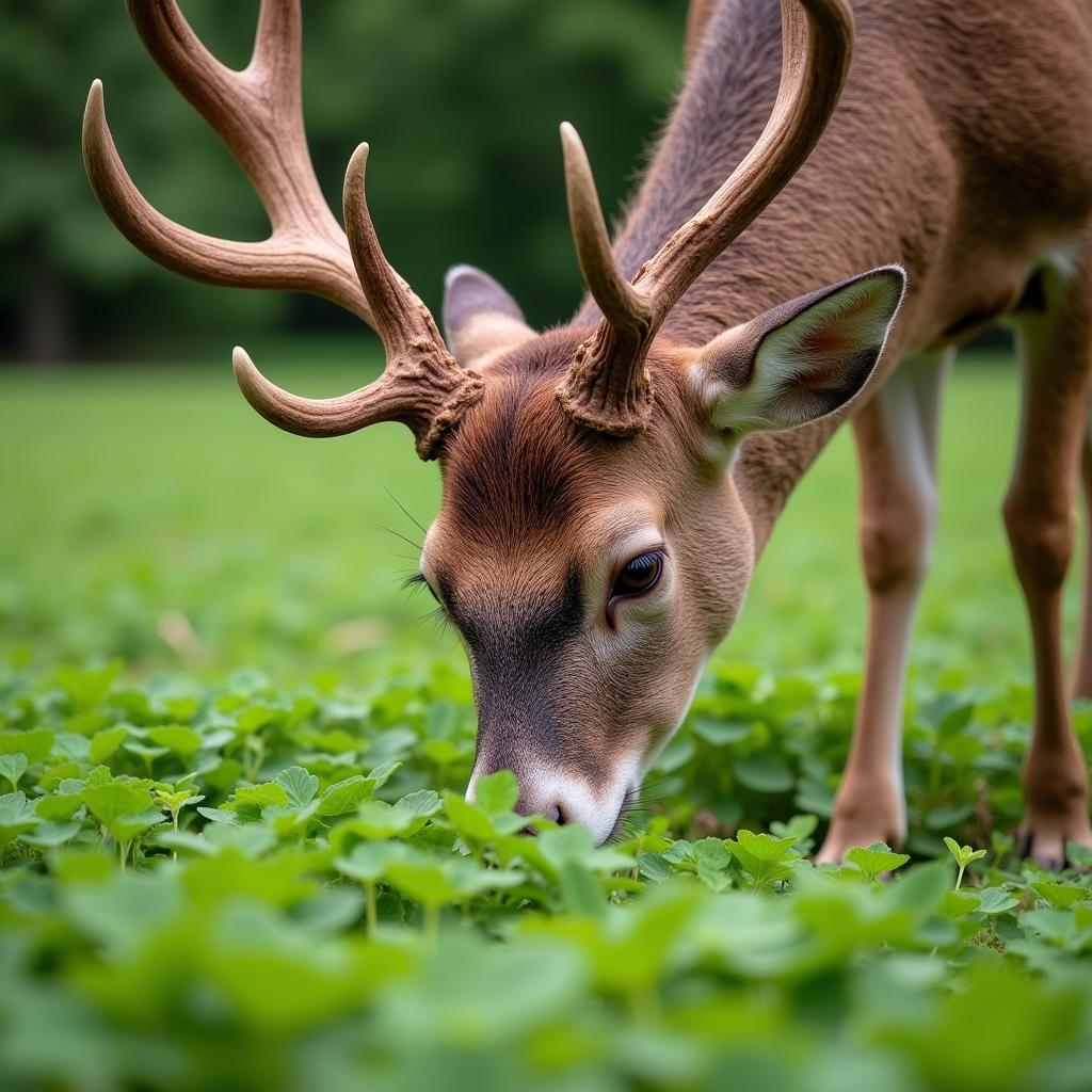 Healthy deer thriving in a clover food plot