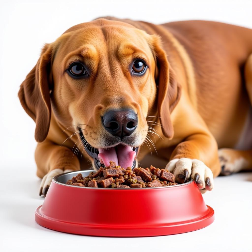 Healthy Dog Enjoying a Raw Venison Meal