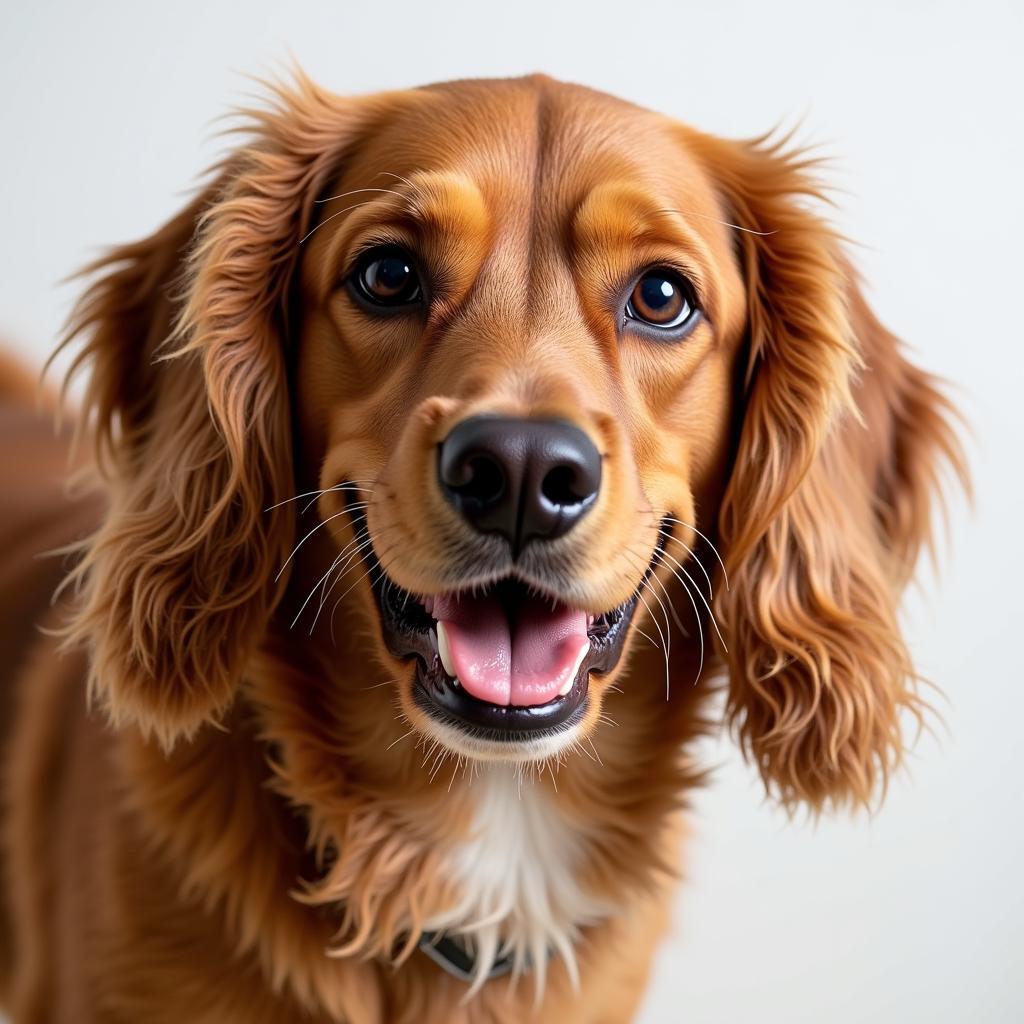 Healthy dog with a shiny coat after using supplement powder.