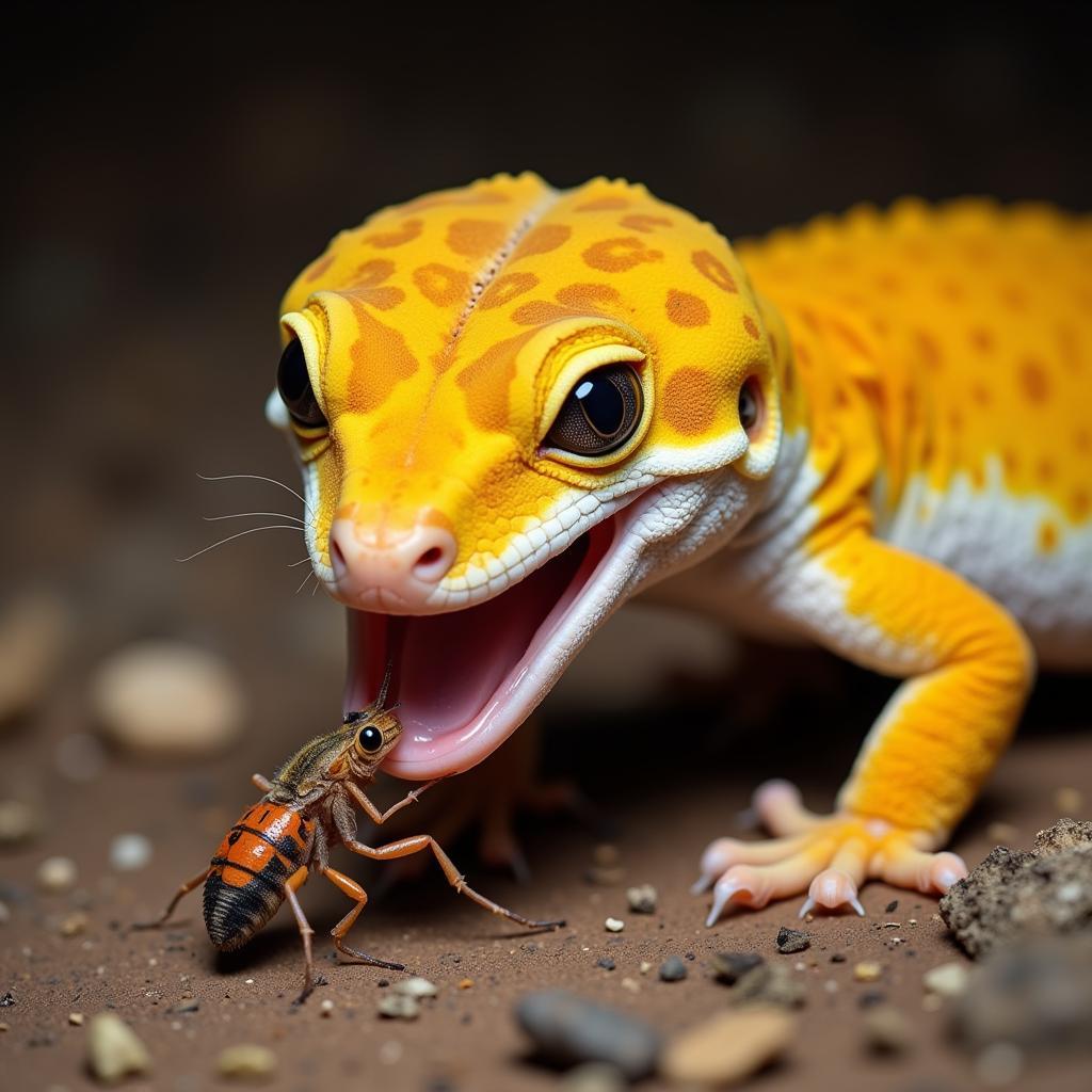 A Healthy Gecko Enjoying a Meal of Insects