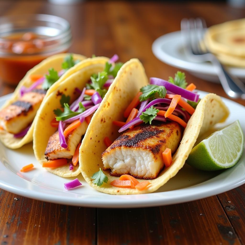 Healthy and delicious Mexican food: Grilled fish tacos