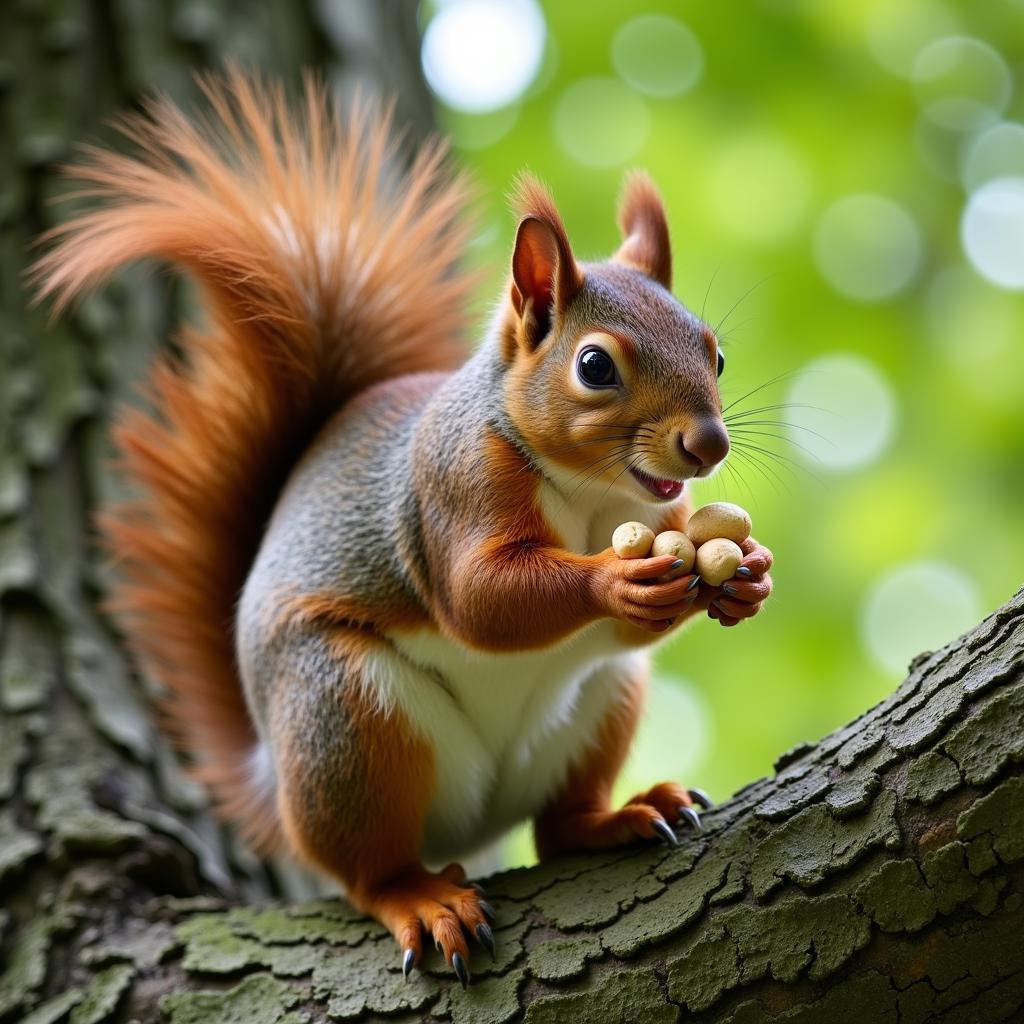 A Healthy Squirrel Eating Nuts in a Natural Setting