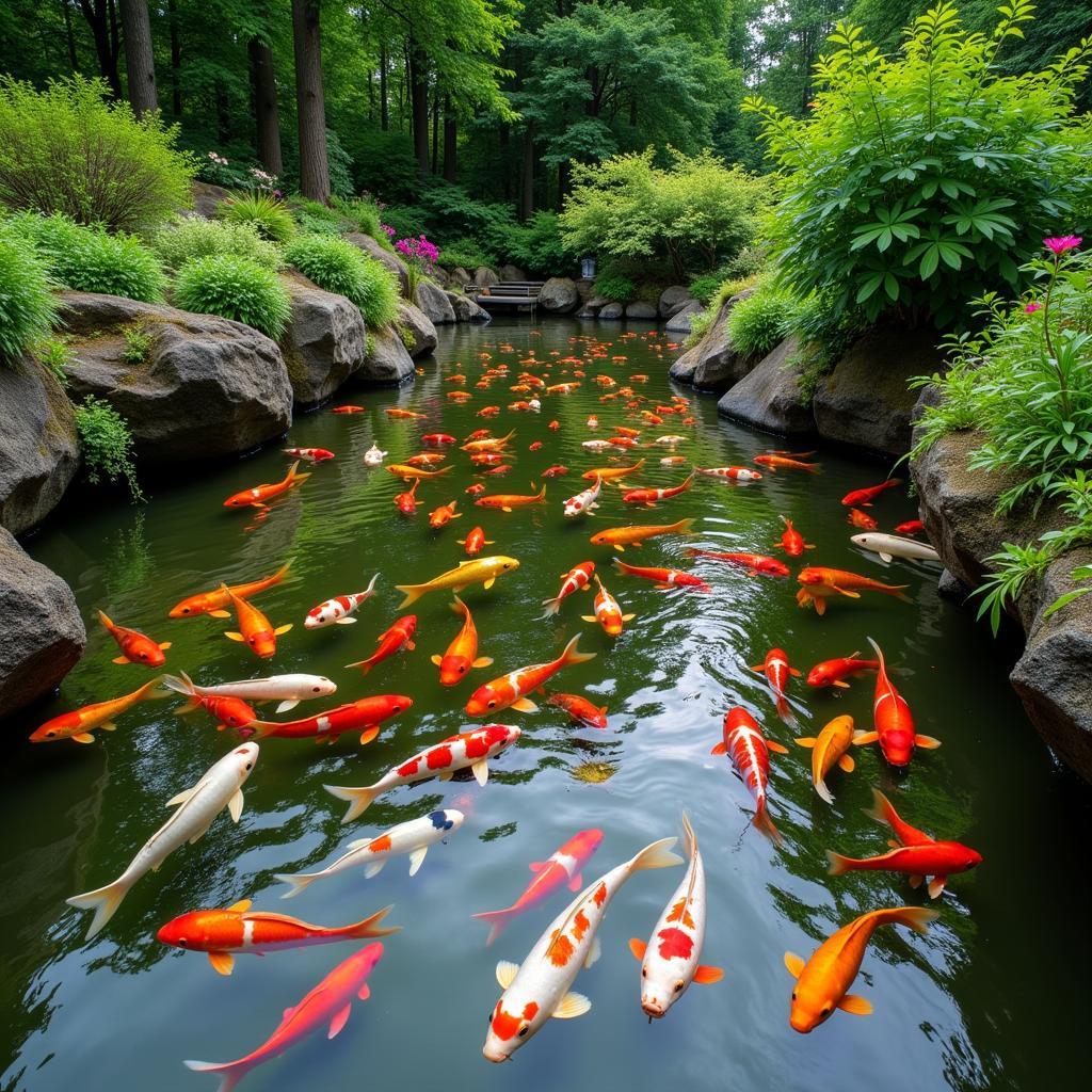 Healthy and vibrant koi fish swimming in a well-maintained pond.