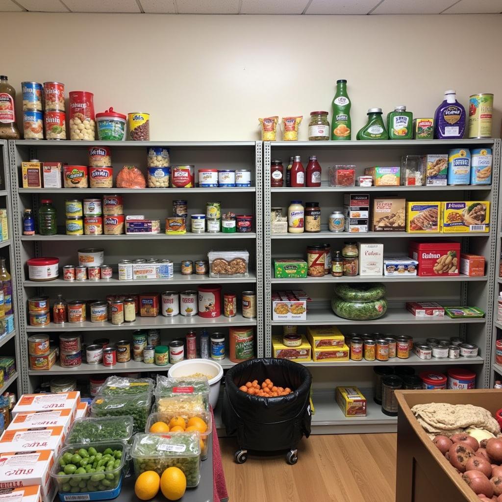 Shelves stocked with food at the Heart of Putnam Food Pantry.