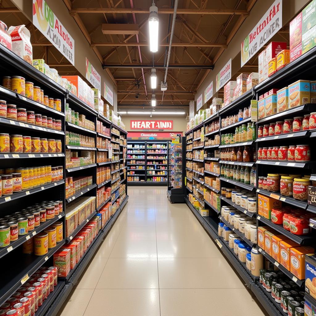 A display of Heartland food products in a grocery store, showcasing the variety and accessibility of these products.