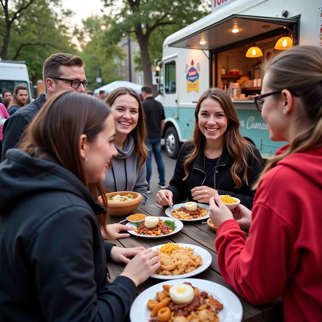 Heaven's Cuisine Food Truck Customers Enjoying Meals