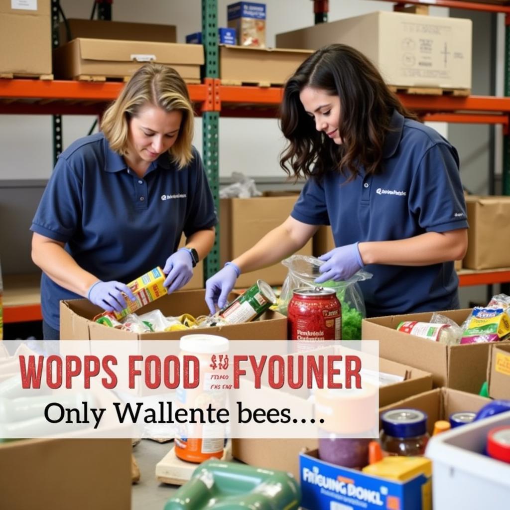 Volunteers sorting food donations at the Helping Hands food bank