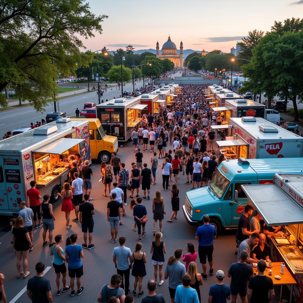 Highline Food Truck Festival with Crowds and Music