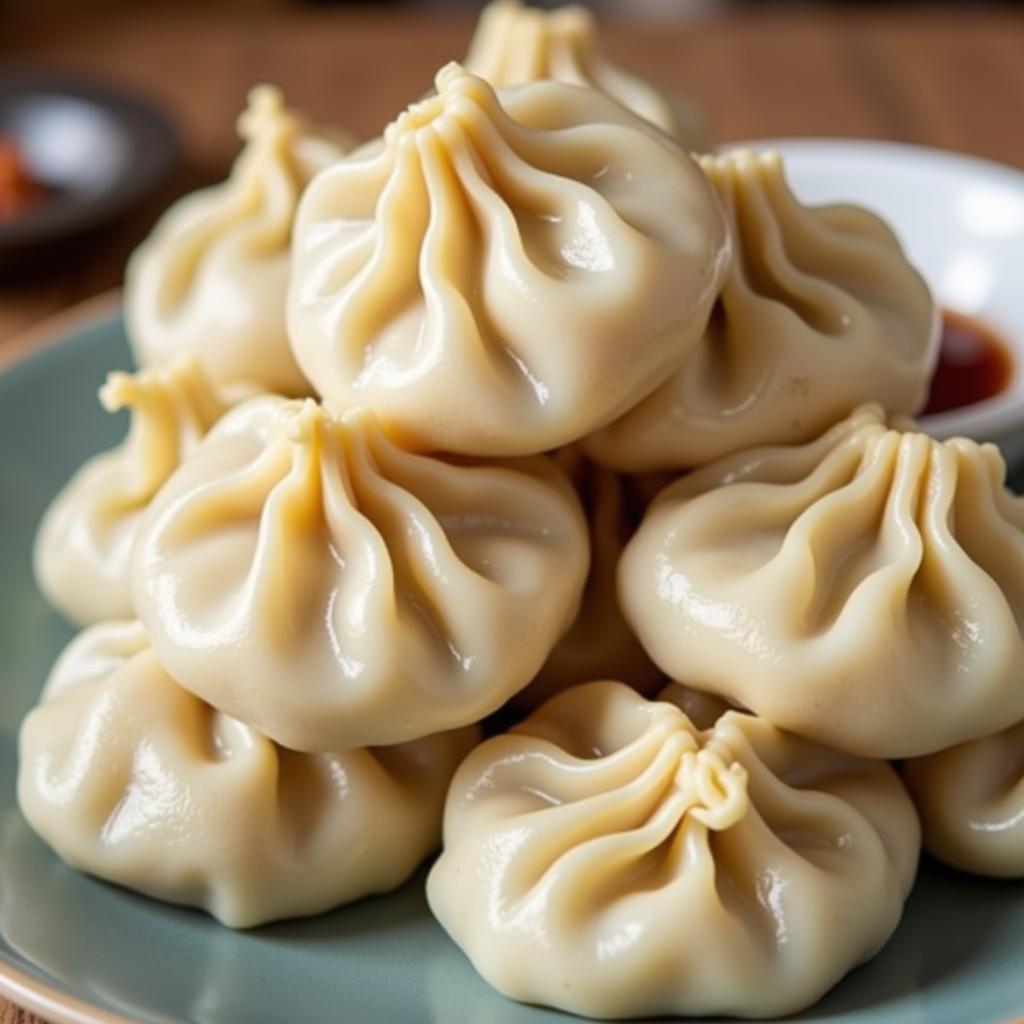 A plate of steaming hot dumplings at a Hillsdale Chinese restaurant