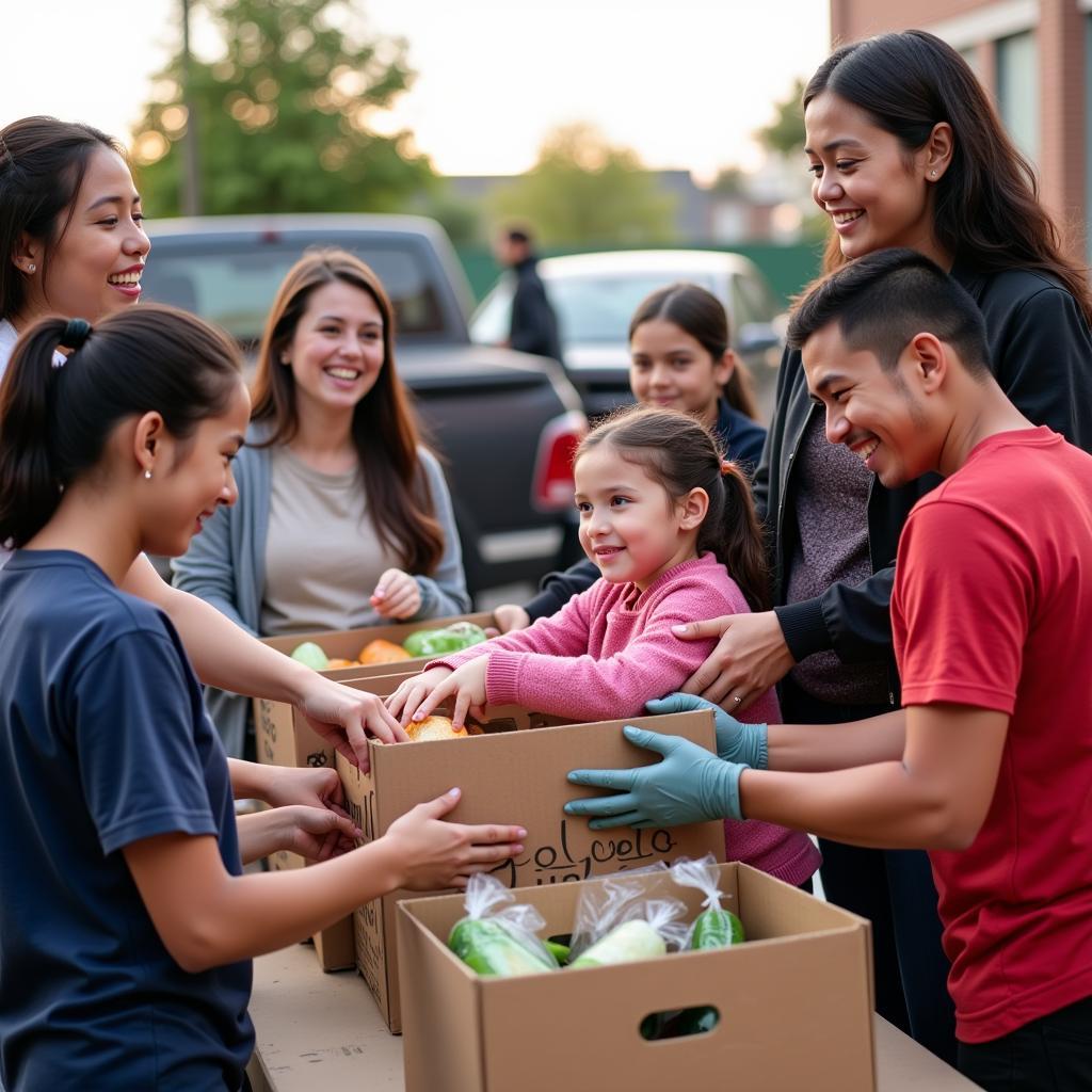 Families Receiving Food at the Holy Family Church Food Distribution Center