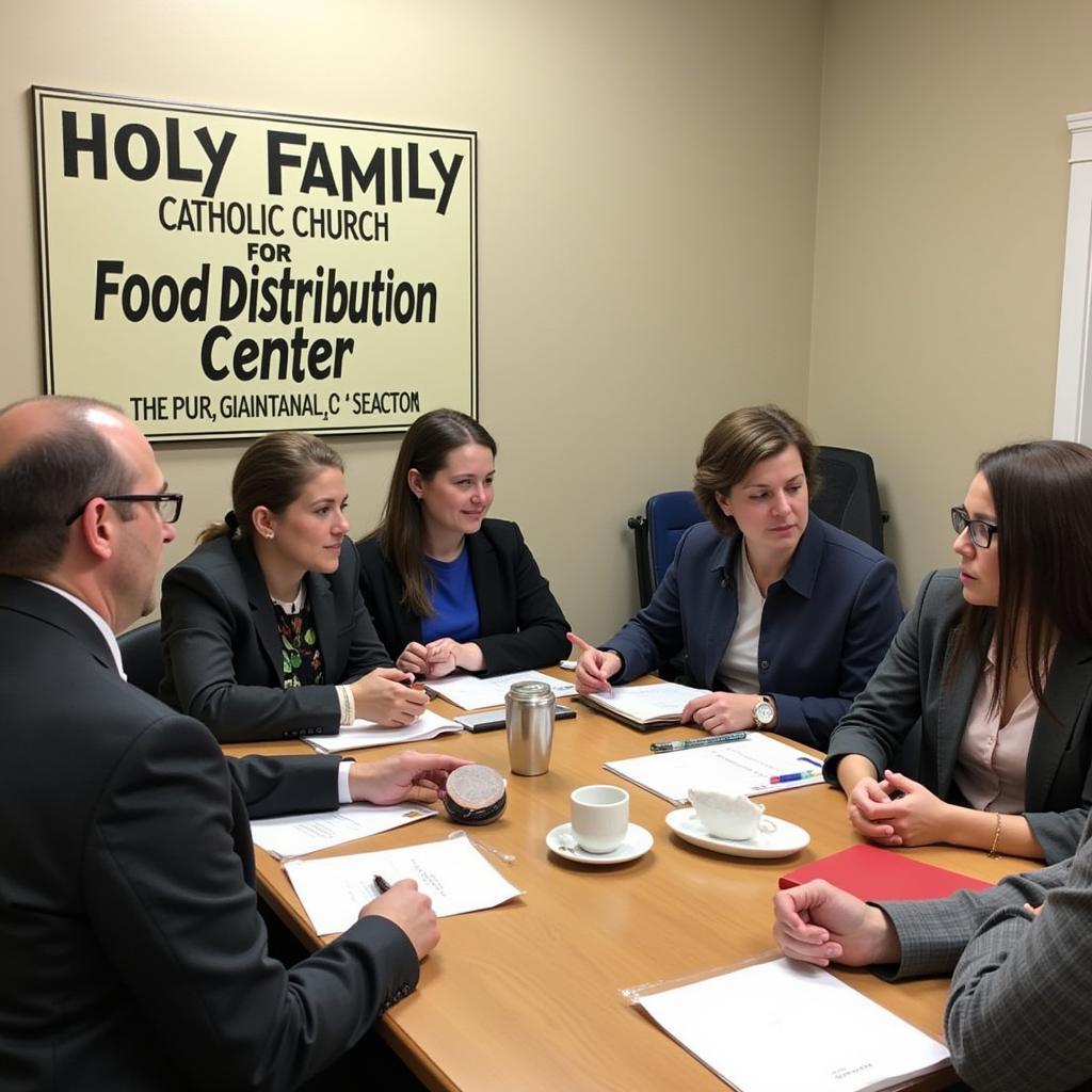 Representatives from local organizations partnering with the Holy Family Food Distribution Center.