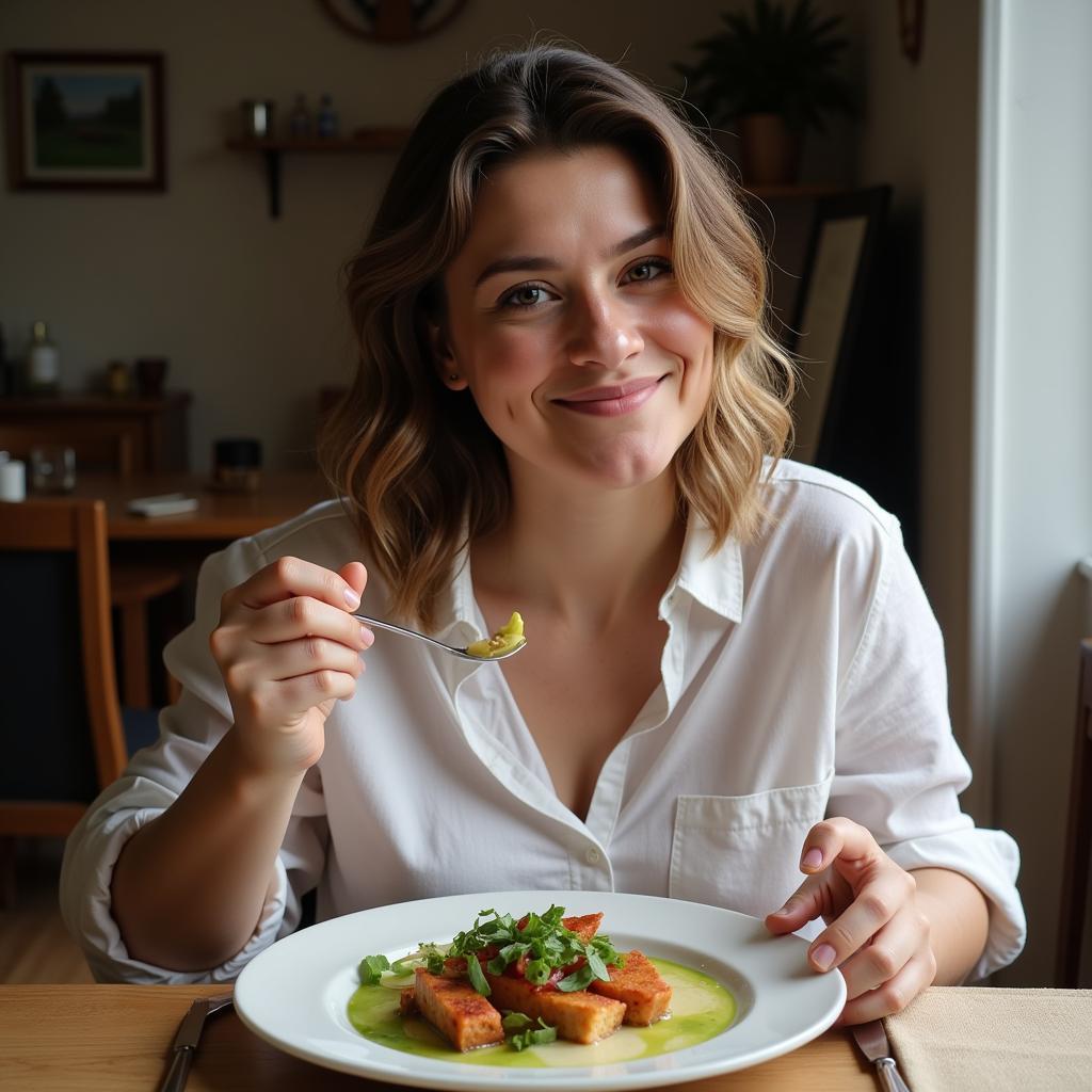 Home Cook Savoring a Delicious Homemade Meal