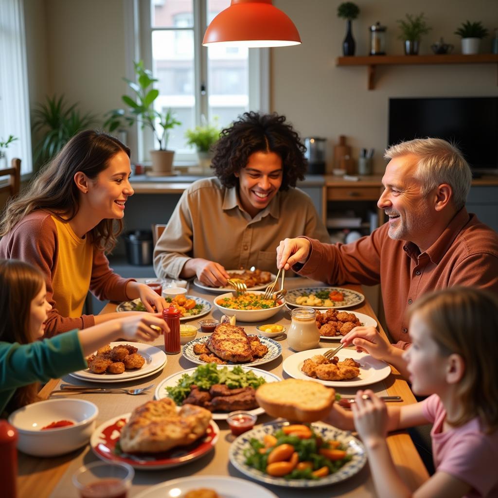 Family enjoying a home-cooked meal together