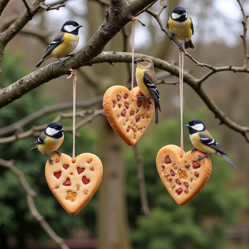 Homemade Bird Food Cookies Hanging