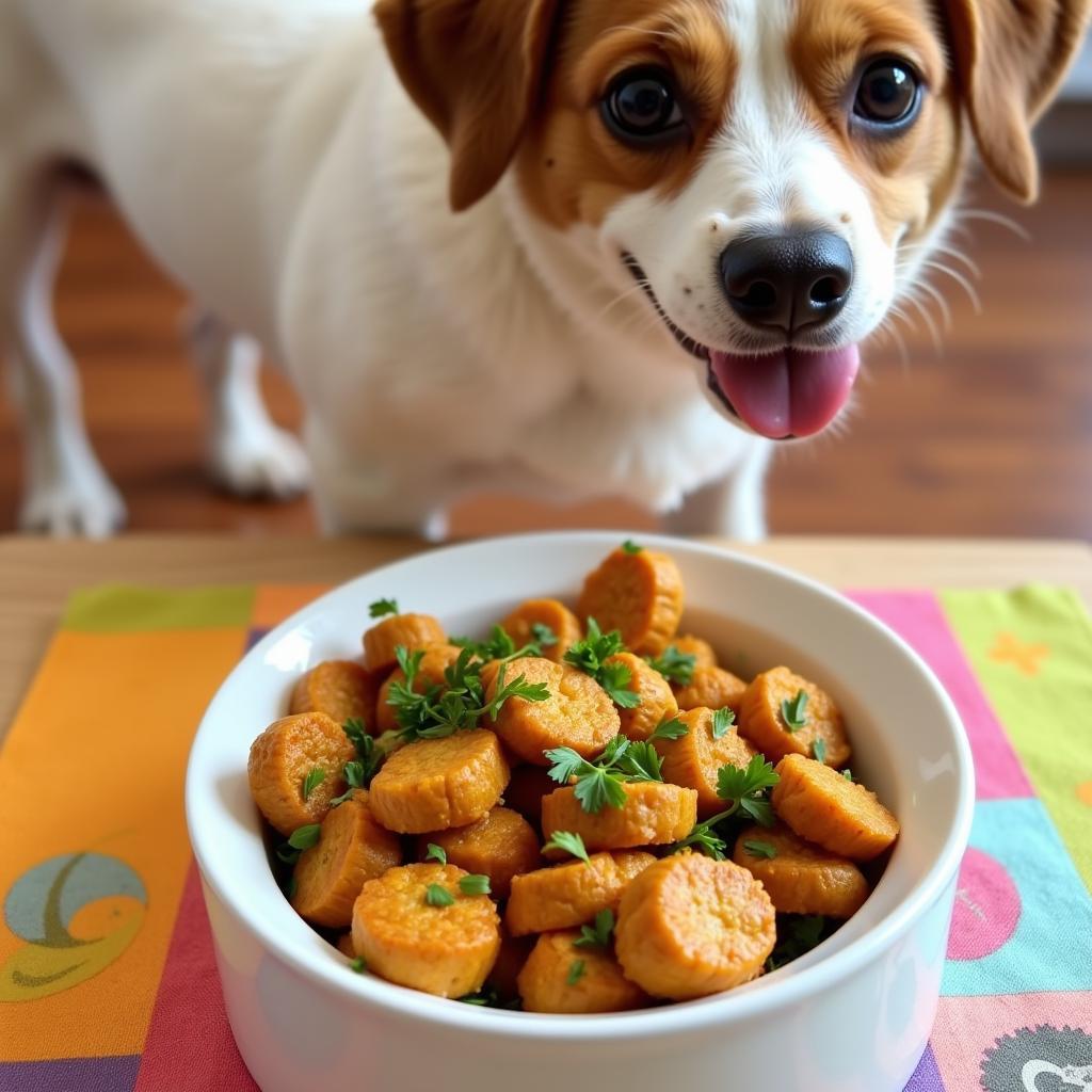 A Bowl of Homemade Chicken and Pumpkin Dog Food