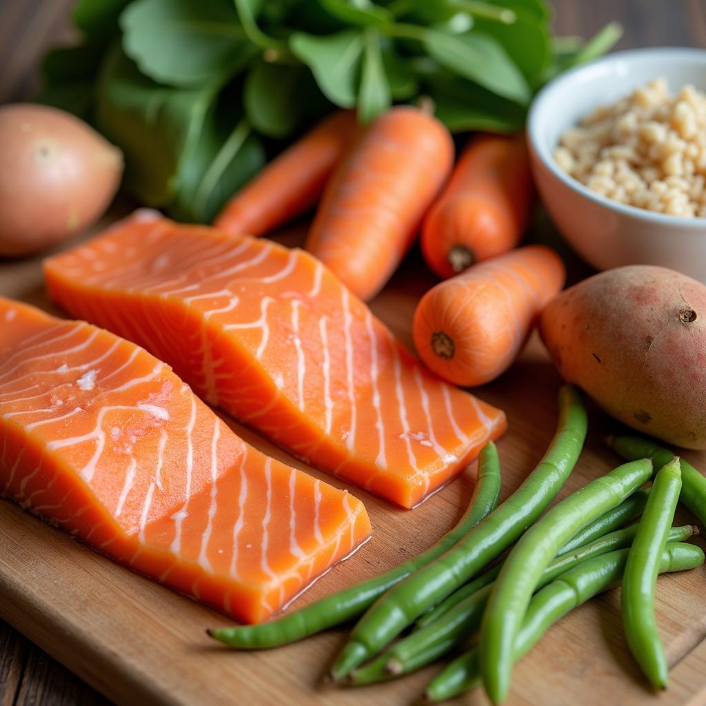 Fresh Ingredients for Homemade Dog Food with Fish