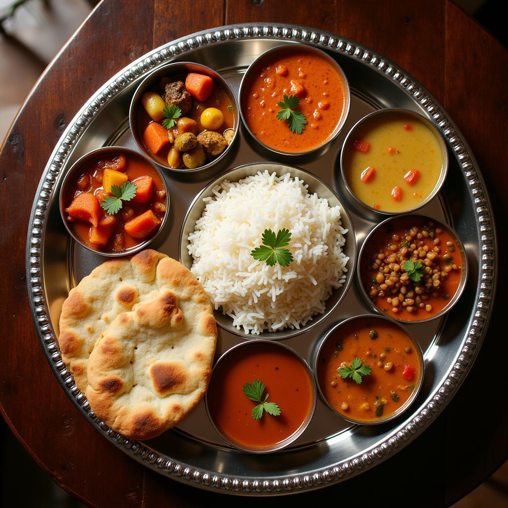 A beautifully arranged homemade Indian thali in a Houston home.