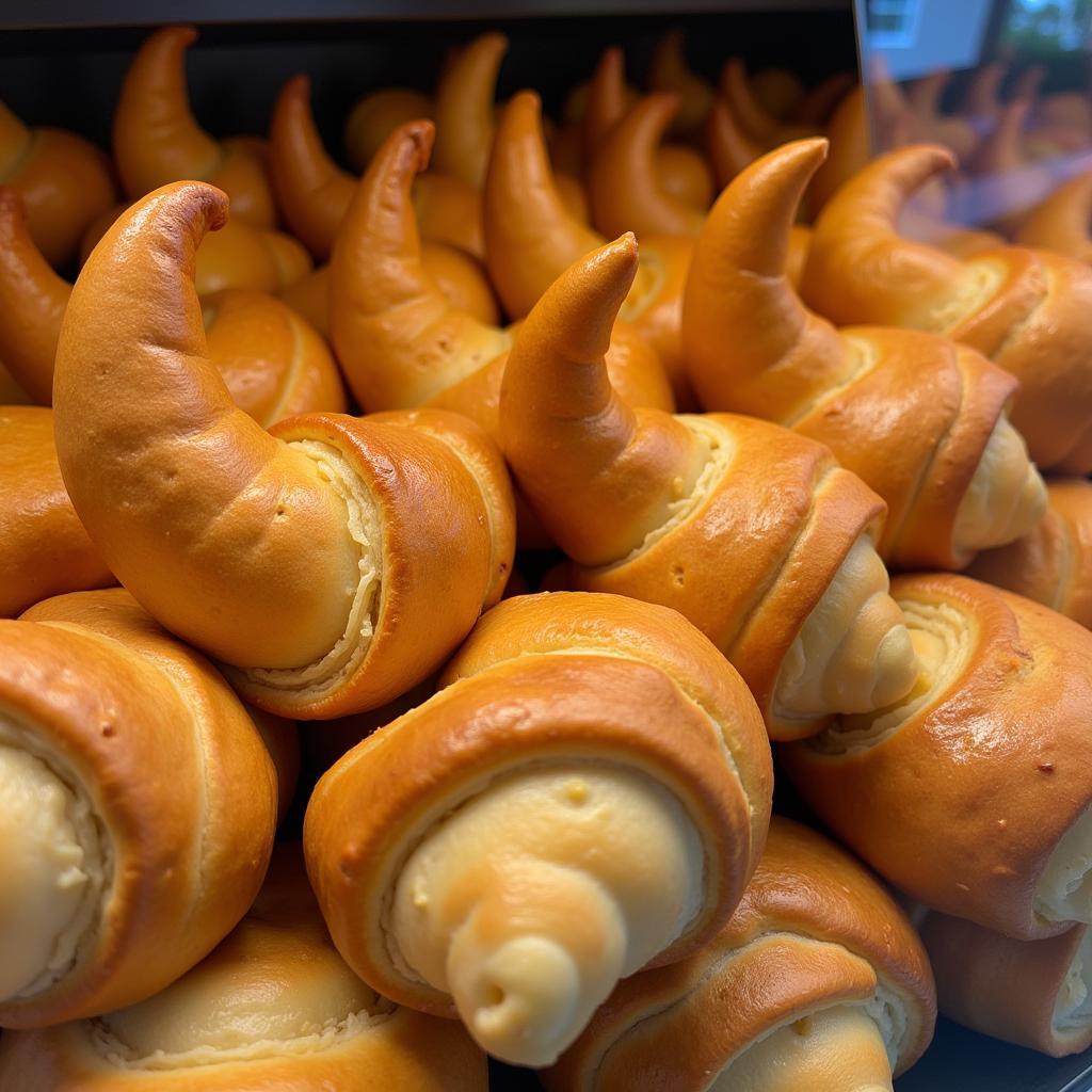 Horn-Shaped Pastries in a Bakery