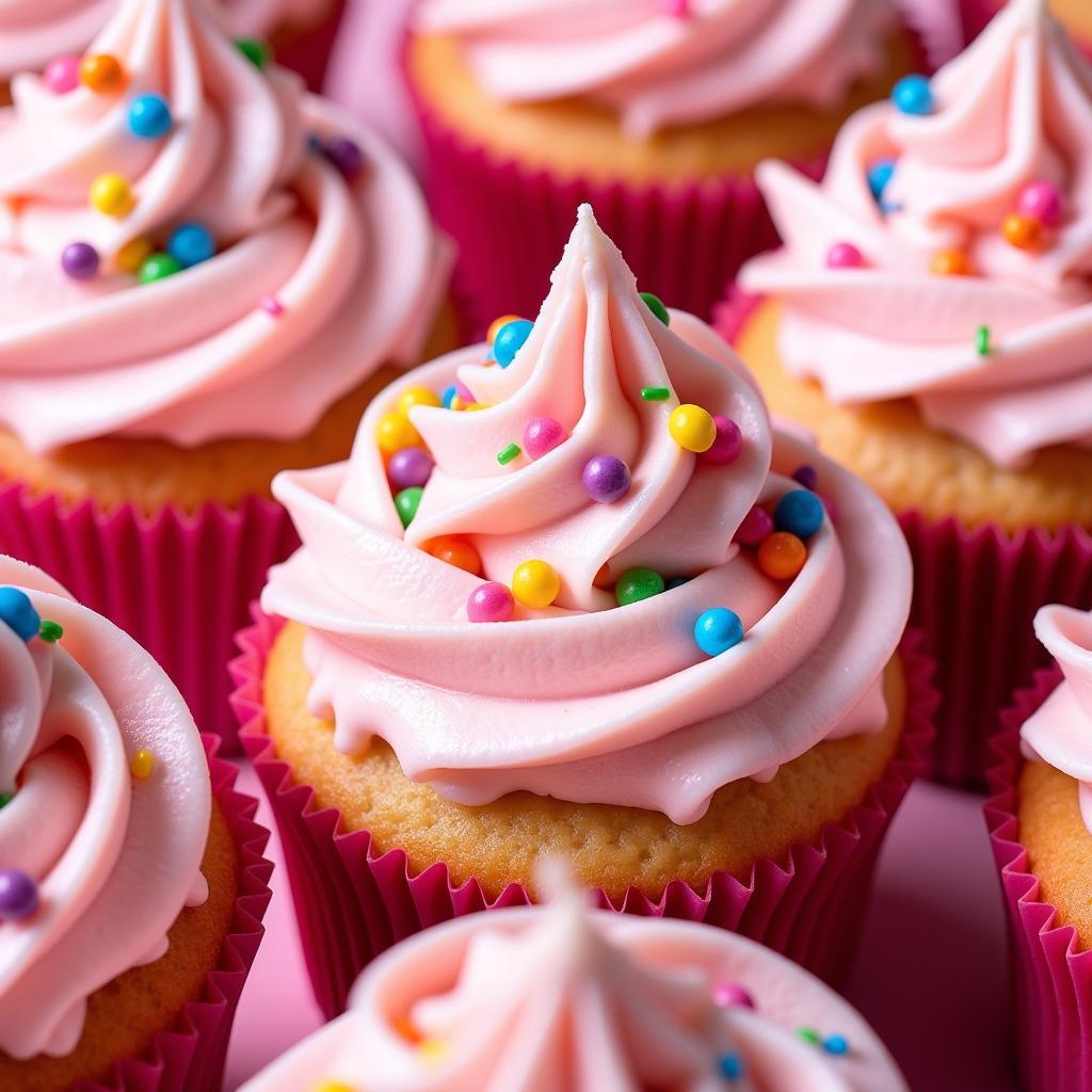 Hot Pink Cupcakes with Rainbow Sprinkles