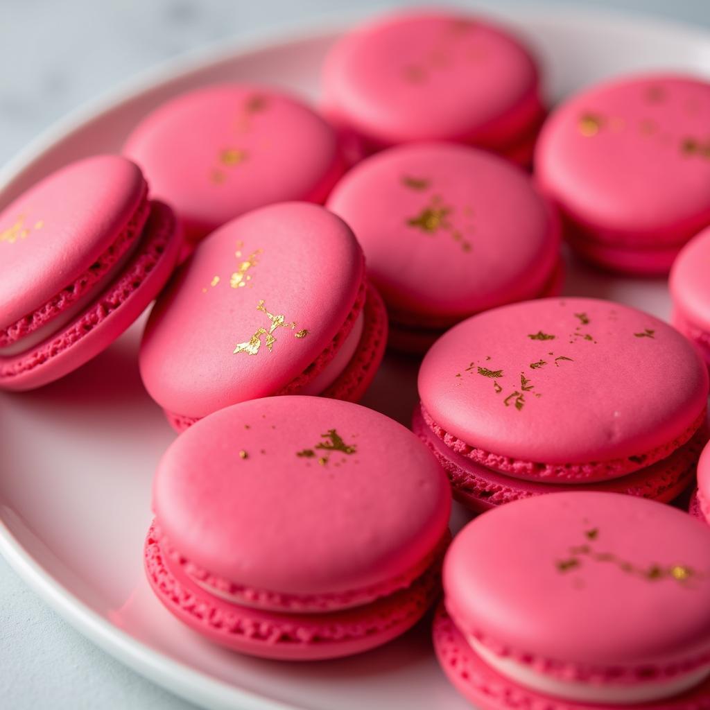 Hot Pink Macarons with Gold Accents