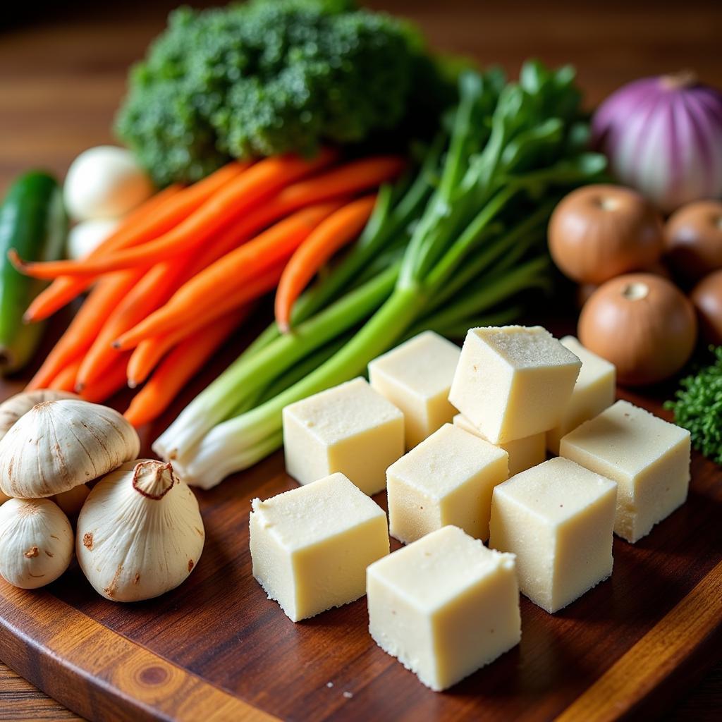 Assortment of fresh ingredients for hotei mono dishes